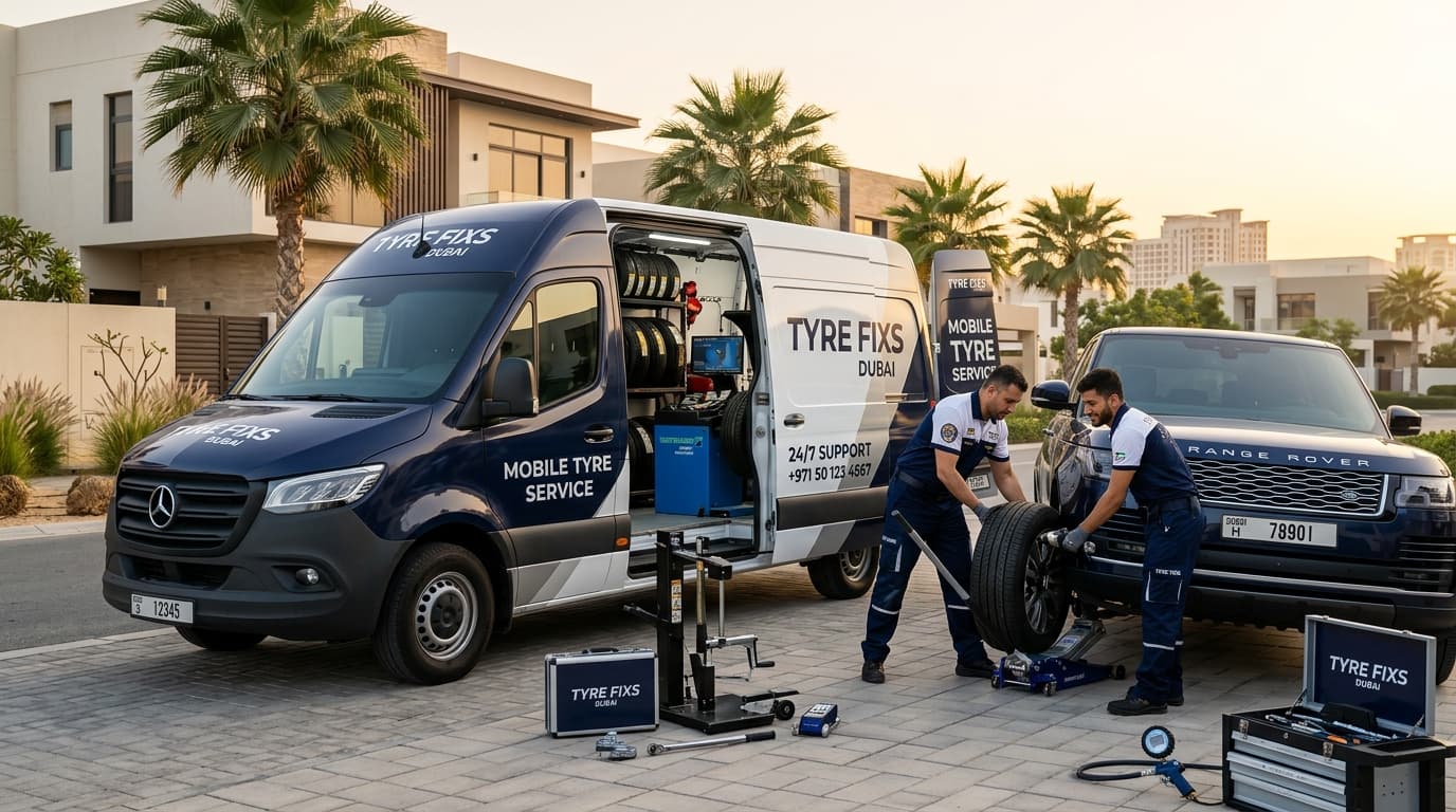 Tyre Fixs mobile workshop van serving Al Barsha & Heights, Dubai